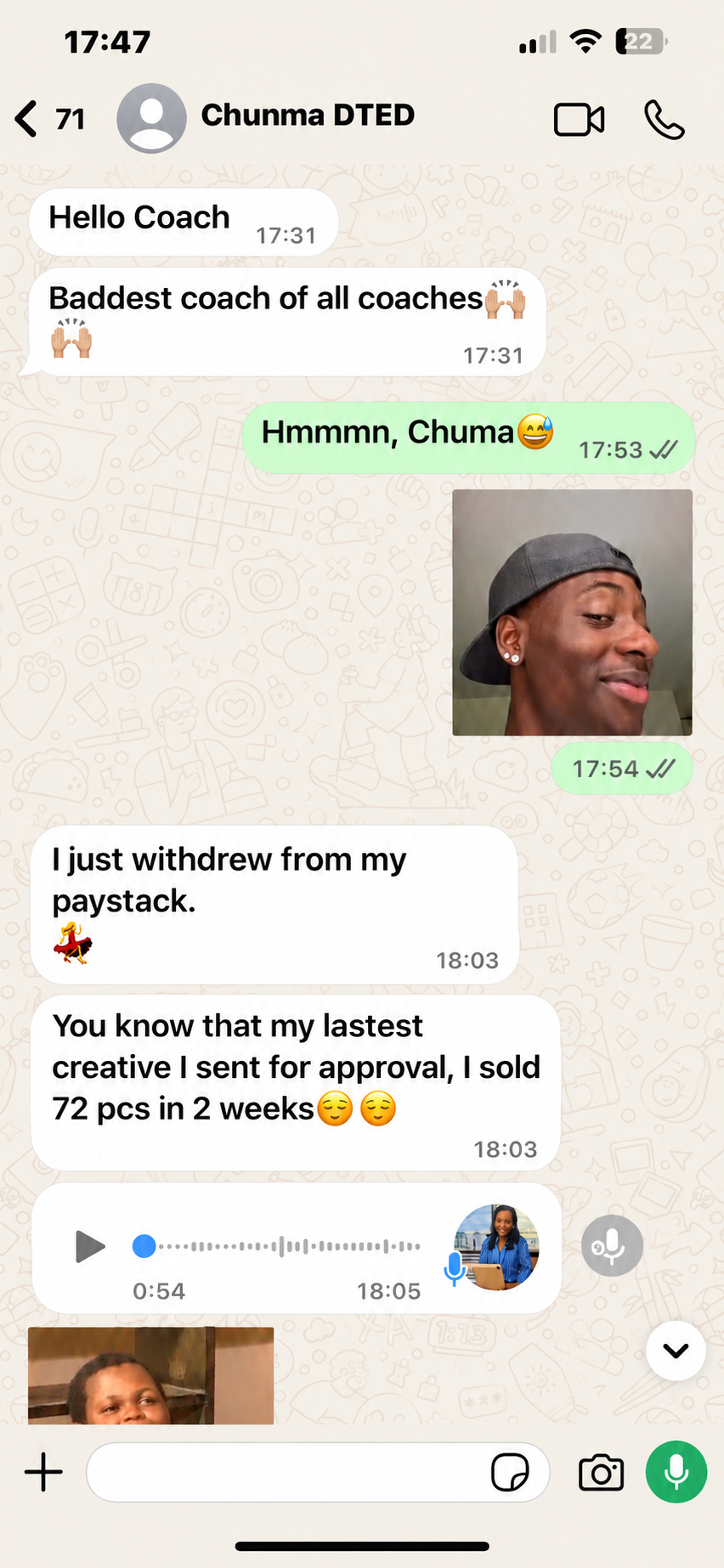 Student WhatsApp message
