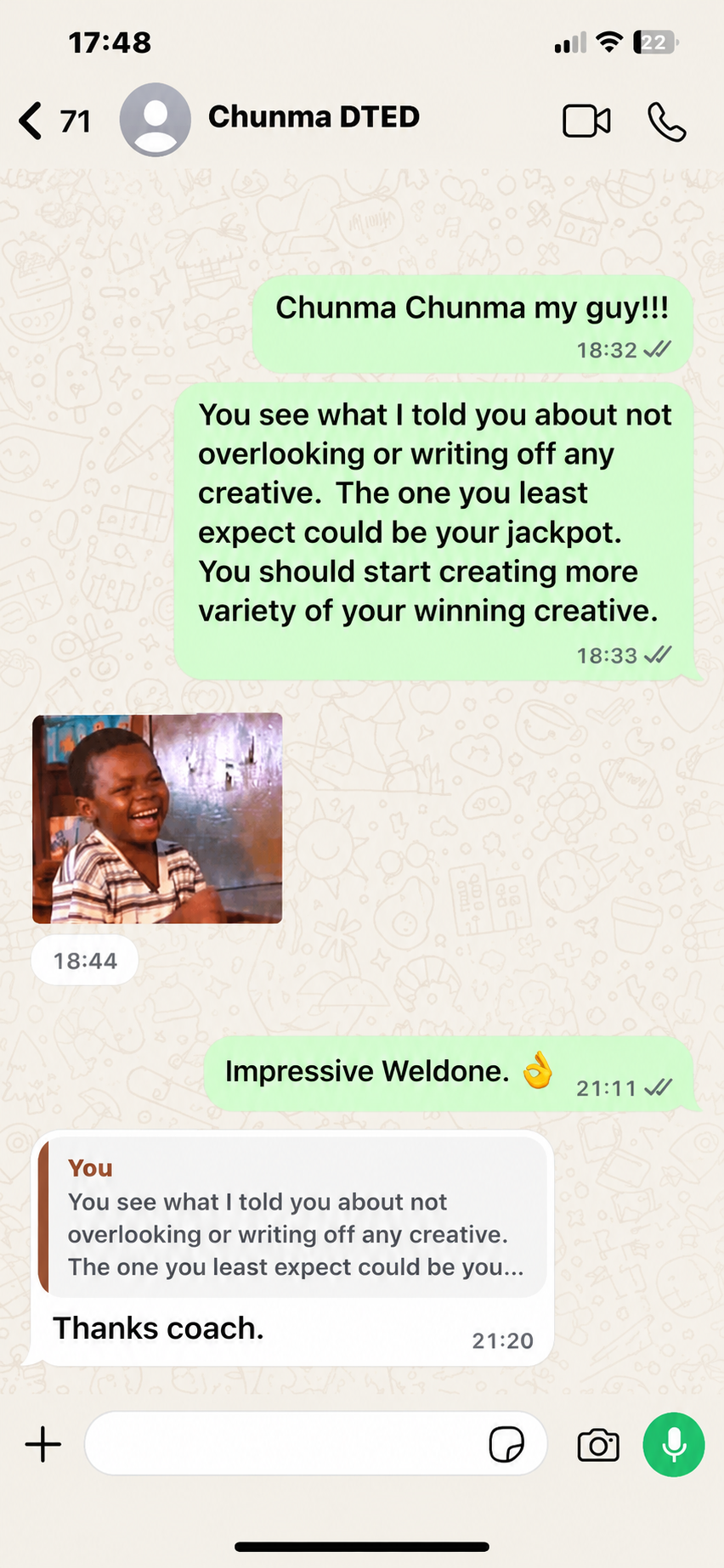 Student WhatsApp message