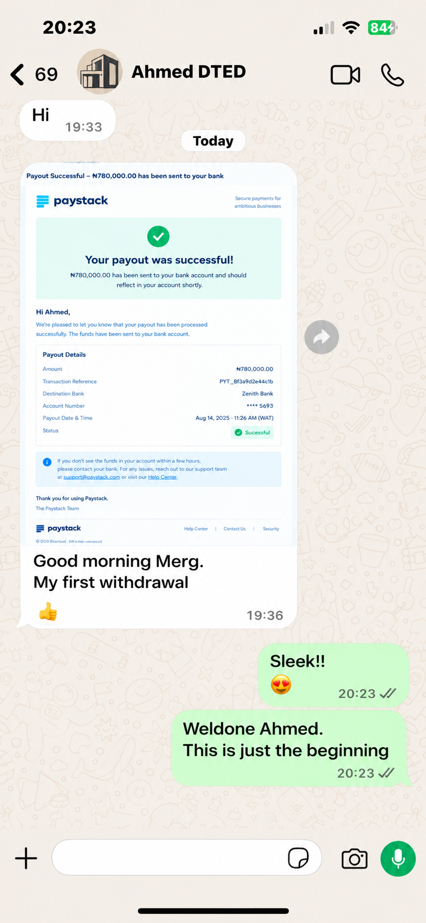 Student WhatsApp message