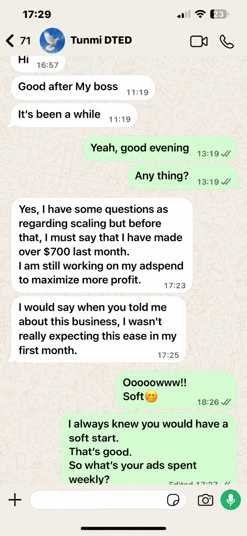 Student WhatsApp message